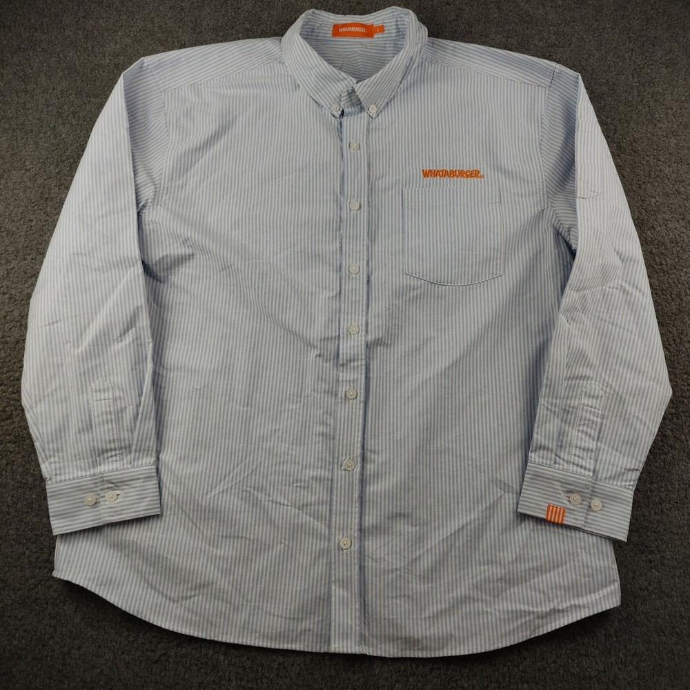 Whataburger Oxford Button Down Shirt Mens Large Striped Long Sleeve Blue White